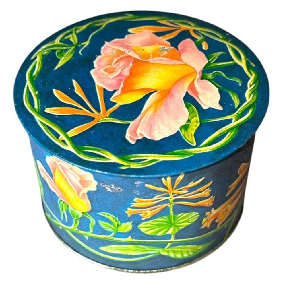 Vintage Blue 1979 Current Sachet / Cough Drop Floral Tin